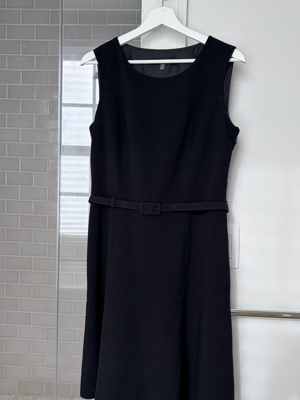 Nine West Black Sleeveless Knee-length Sheath Dress with Slim Belt